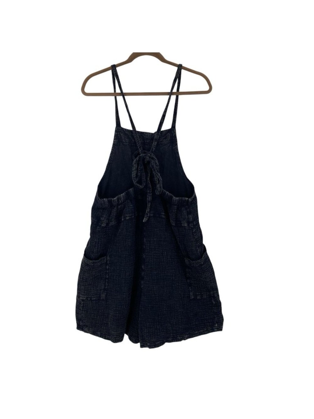 Easel Women’s Size M Cotton Gauze Romper Tie Washed Black Shortalls Boho Beachy